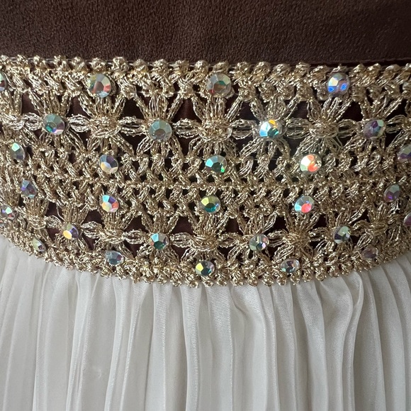 Vintage 1960’s Rhinestone Pleated Brown and Cream Mini Dress - Picture 5 of 10